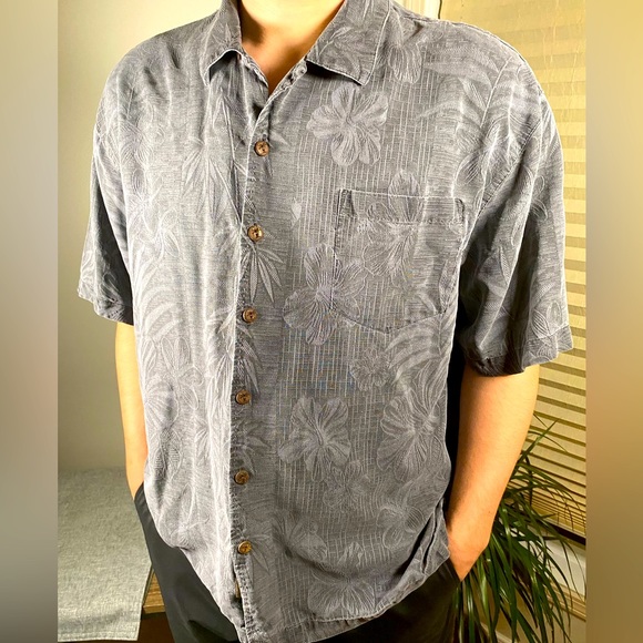 Jamaica Jaxx Men’s Grey Silk Hawaiian Button Up Shirt XXL - Picture 1 of 7